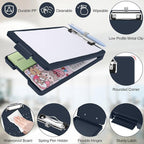 Small Clipboard with Storage, A5 Clipboards with Pen Holder, Half Letter Clip Boards 6x9 Mini Plastic Clipboard with Low Profile Clip for Classroom, School, Office Supplies (Navy)