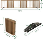 Freestanding Foldable Dog Gate - Indoor Pet Gate with Metal Support Feet, Room Divider 6 Panels (Walnut)