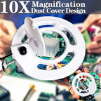 10X Magnifying Glass with Light, KIRKAS 2,200 Lumens LED Magnifying Lamp with Clamp, Stepless Dimmable Real Glass Lens Magnifier, Adjustable Arm Workbench Light for Close Work Hobby Repair - White