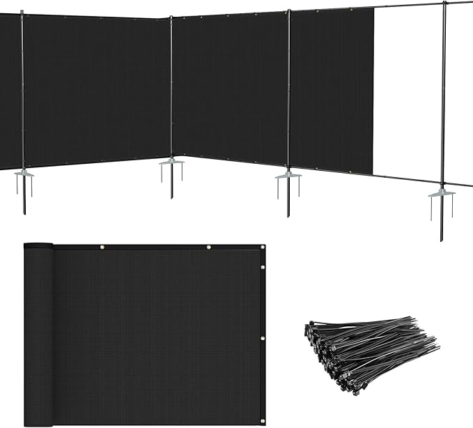 Patio 6' x 70' Outdoor Privacy Screen Freestanding Temporary Fence Panels Net Cover with Metal Poles for Outside Backyard Pool Garden Air Conditioner Fencing, Black