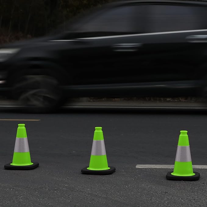OrangeStar 8 Pack 12" Green Traffic Safety Cones, PVC Parking Construction Cones w/Reflective Collar, Heavy Duty Base for Driving Practice, Parking Lots and Roadwork