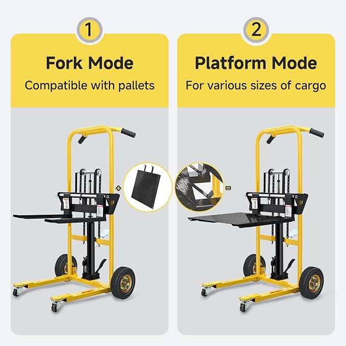 Hydraulic Material Lift, Pallet Jack Table Cart- 480-Lb. Capacity, 35in Lift. with Swivel Wheels, Steel Platform Board (03 Yellow, 480 LB)