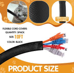 Poen 3 Pack 30ft Cord Protectors from Pets No Chew, 1/2 Inch Ultra Durable Cord Covers for Pets, Durable Electrical Cable Management Sleeve for Rabbits, Dogs, Cats and Other Animals(Black)