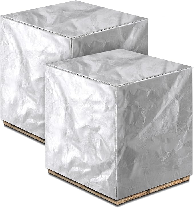 48" x 60" x 48" Heavy Duty Pallet Covers Outdoor PE Waterproof Pallet Cover Silver Tarp Waterproof for Construction Outdoor Storage (2 Pcs)