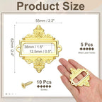 uxcell 5 Pcs Metal Label Holder, 2.2 x 2.4 Inch Small Vintage Card Frame Tag Floral Lace Label Holder with Screws for File Boxes Drawers Door Cabinet Book Shelves, Gold Tone