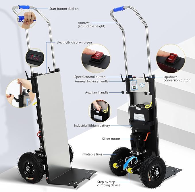 Motorized Hand Truck for Moving Furniture Stair Climbing Hand Truck Dollys Cart with Stair Climbing Wheels Electric Crawler Black