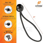 Xpose Safety Bungee Ball Cords 9" 25 Pack Heavy Duty Black Stretch Rope with Ball Ties for Canopies, Tarps, Walls, Cable Organization