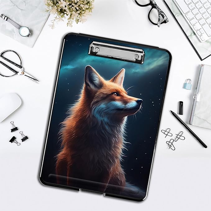 Clipboard with Storage,Office Supplies Nursing Clipboards Folder with Pen Holder Plastic Foldable Clip Board with Storage for Nurse Teacher,Galaxy Fox