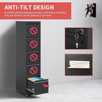 5 Drawer Locking File Cabinet with Wheels,Metal Mobile Filing Cabinets,Black Rolling File Cabinet for Home Office,Heavy Duty Storage Cabinet for A4/Letter/Legal Size File,Assembly Required
