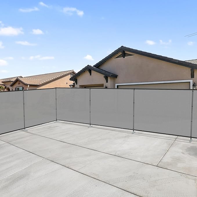 Patio 5' x 4' Outdoor Privacy Screen Freestanding Temporary Fence Panels Net Cover with Metal Poles for Outside Backyard Pool Garden Air Conditioner Fencing, Light Gray
