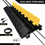 Foldable 2 Channel Rubber Cable Protector, 22000Lbs Load Capacity Wire Hose Pipe Hider Protective Ramp, Driveway Traffic Speed Bump for Asphalt Concrete Gravel Driveway Indoor Outdoor (1PACK)