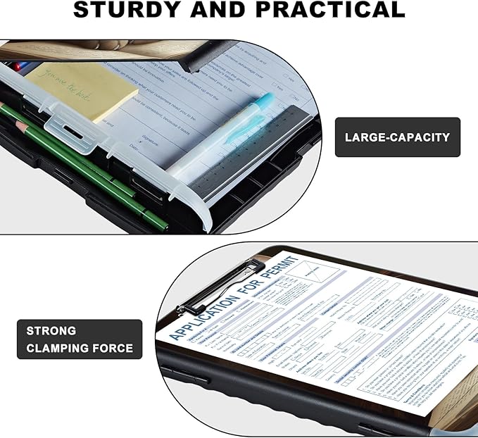 Clipboard with Storage,Storage Clipboard with Pen Holder,Heavy Duty Plastic Storage Clipboard with Low Profile Clip, Clipboard Folder, Teacher Must Haves, Office Supplies,Brown Cat and Books