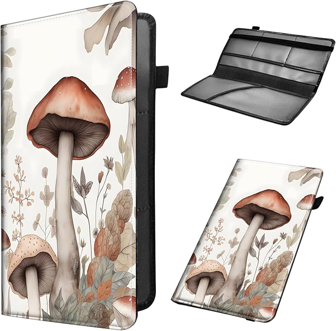 Car Registration and Insurance Holder, Leather Car Glove Box Organizer, Cool Car Accessories for ID, Driver's License Cards & Essential Document,business cards,Men&Women,Mushroom Flower