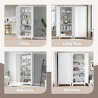 Yizosh Metal Pantry Cabinet, 75" Kitchen Pantry with 2 Door and 4 Adjustable Shelves,White Metal Pantry Storage Cabinet,Cupboard for Kitchen,Dining Room,Living Room and Bathroom