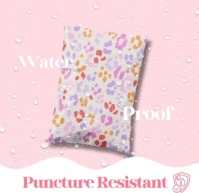 14.5x19 Designer Poly Mailer 100 Pack Heavy Duty Waterproof Self Seal Shipping Bags for Small Business Large Mailing Envelopes Bulk Tear Resistant Cute Packaging Preppy Leopard