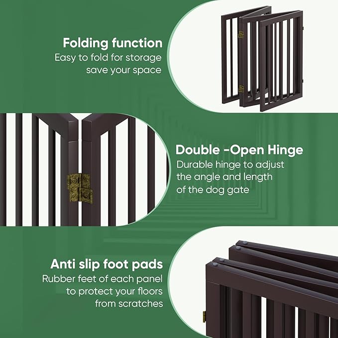 Dog Gate, Freestanding Dog Gates for Doorways, Foldable Dog Gate Indoor, Pet Gates for Doorways Bedroom, Puppy Gate with Metal Support Feet, Room Divider 4 Panels (Brown)
