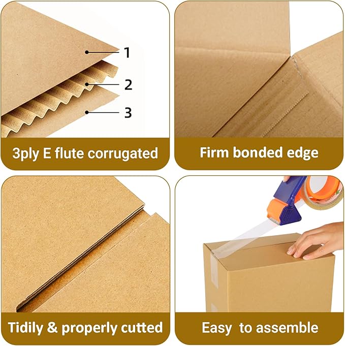 40 pack 8x6x6 inch Cardboard Box Mailers, Kraft Corrugated Mailer Cardboard Shipping Boxes For Small Business, Mailing, Packing and Storage