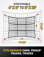 Cargo Net for Pickup Truck Bed - Stretchable 4' x 6' to 8' x 12' with 4" x 4" Mesh, Heavy Duty 10mm Cord Bungee Bed Netting with 12 Metal Carabiners - Ideal for ATV, SUV, UTV and Truck