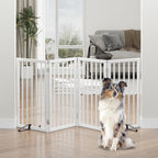 Dog Gates for Doorways, Tall Dog Gate Indoor, Foldable Pet Gates for Doorways Bedroom, Freestanding Puppy Gate with Metal Support Feet, Room Divider, 4 Panels (White)