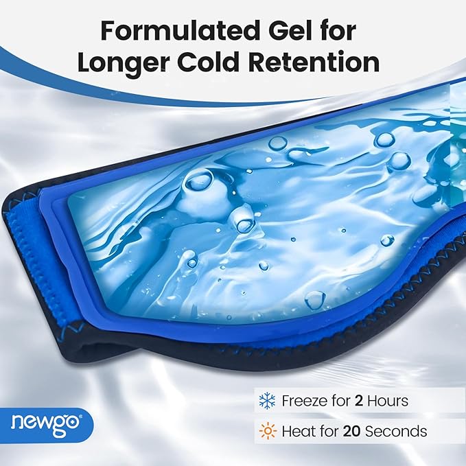 NEWGO Headache Ice Pack Head Wrap for Migraines, Cold Pack for Headache Relief, Tension, Sinus Pain, Chemo, Head Injuries - 2 Gel Pack Inserts & 1 Wrap