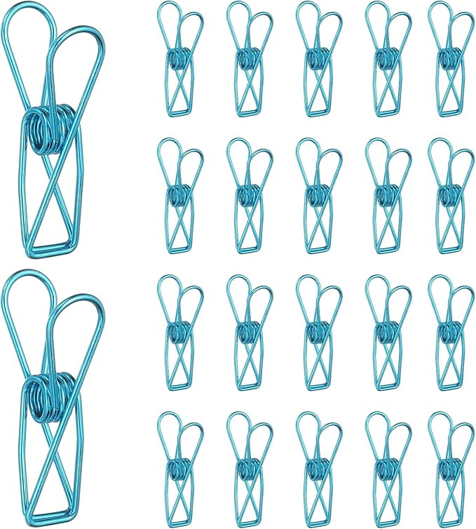 PATIKIL 50Pcs Paper Office Binder Clips, 1.26" Small Metal Wire Hollow Out Paper Clamps Long Tail Binder Clips for Photo Clothes Hanging Office Home Kitchen Food Package, Blue