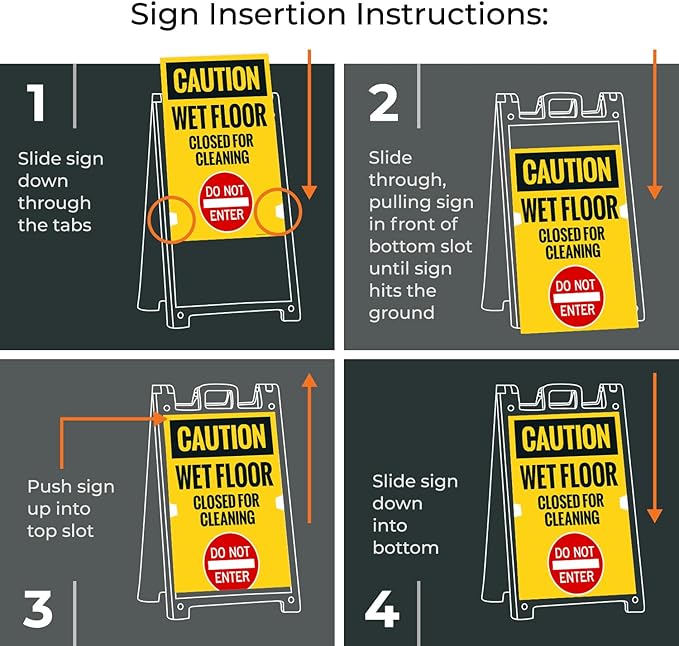 Caution Wet Floor Closed For Cleaning Do Not Enter Sidewalk Sign Kit, 18x24 Inches, With A Frame Stand, Made in USA
