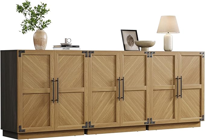 SICOTAS Sideboard Buffet Cabinet with Storage - Modern Farmhouse Credenza with Doors and Adjustable Shelves Fluted Kitchen Buffet Storage Cabinet Coffee Bar Cabinets