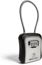 Iron Lock® Key Lock Box Portable with Cable Shackle & Wall Mount – Waterproof Metal Lock Box for Keys with 4-Digit Combination & Resettable Code – Indoor/Outdoor Key Safe (Grey, Medium)