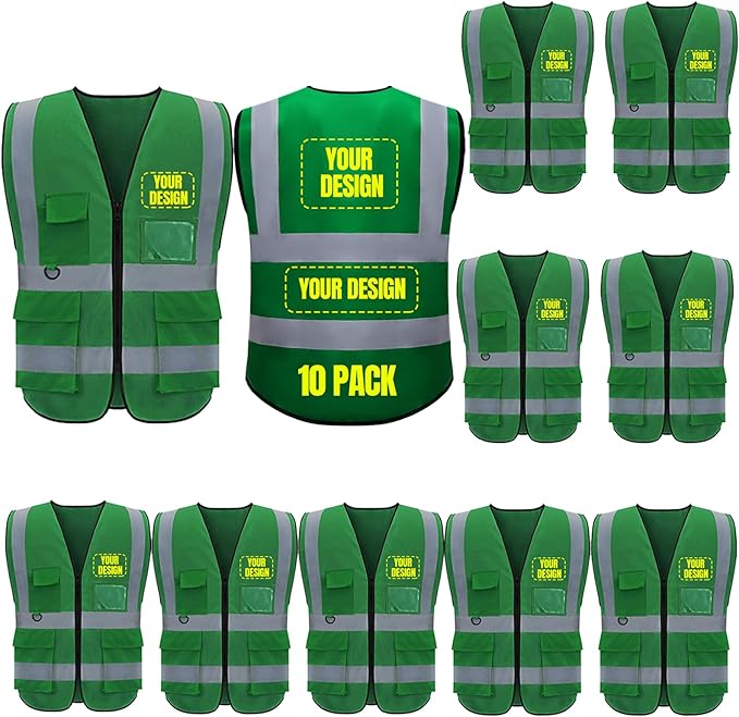 BeautyWill 10/20 Pack Custom Logo Safety Vest,Bulk High Visibility Class 2 Reflective Work Vests