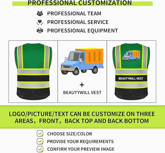 BeautyWill Custom Logo Safety Vest Class2 High Visibility Reflective Vest Breathable Construction Vest