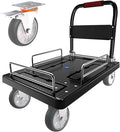 Platform Trucks Flatbed Cart Heavy Duty with Brake Wheels & Fence Foldable Hand Cart 1300lbs Capacity 36"x24" Moving Dolly for Furniture/Office/Groceries/Garage, Black