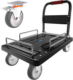 Platform Trucks Flatbed Cart Heavy Duty with Brake Wheels & Fence Foldable Hand Cart 1300lbs Capacity 36"x24" Moving Dolly for Furniture/Office/Groceries/Garage, Black