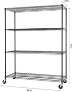 Trinity Basics 4-Tier Adjustable Wire Shelving with Wheels for Kitchen Organization, Garage Storage, Laundry Room, NSF Certified, 600 to 1800 Pound Capacity, 60” by 24” by 72”, Black