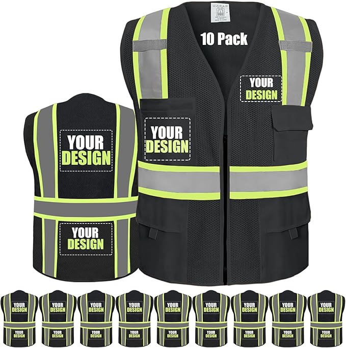 BeautyWill Custom Safety Vest Customized Logo Class 2 High Visibility Reflective Vest with Pockets Construction workwear