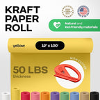Yellow Kraft Paper Roll 12" x 1200" (100 feet) with Cutter - USA-Made Wrapping Paper for Packing, Moving, Shipping & Crafts/Arts - 100% Recyclable Natural Craft Material by IDL Packaging