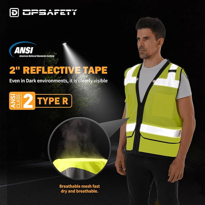 Reflective Safety vest With back plan pocket,High visibility Class 2 Heavy Duty Surveyor Vest with Zipper,Hi Vis Vest ANSI/ISEA Standard, Construction Work Vest for Men＆Women(Lime,M)