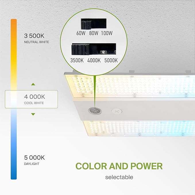 ASD LED Linear High Bay Light Fixture, Commercial Shop Lighting | 3CCT, Dimmable, Power Adjustable, DLC Premium, UL Listed | 100W 16000LM 3500-5000K 100-277V | Warehouse, Garage, Workshop Lamp | White