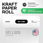 White Kraft Paper Roll 24" x 8640" (720 feet) - Quality USA-Made Large Paper Roll 50lb Thickness for Packing, Moving, Shipping & Crafts/Art - 100% Recyclable Natural Wrapping Material by IDL Packaging