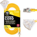 10 ft 10 Gauge Extension Cord with 3 Outlets, 10/3 Heavy Duty Outdoor Extension Cord 10' with Multiple Outlets 3 Prong, 15 Amp SJTW Weatherproof Industrial Cable, Yellow, for Major Appliances