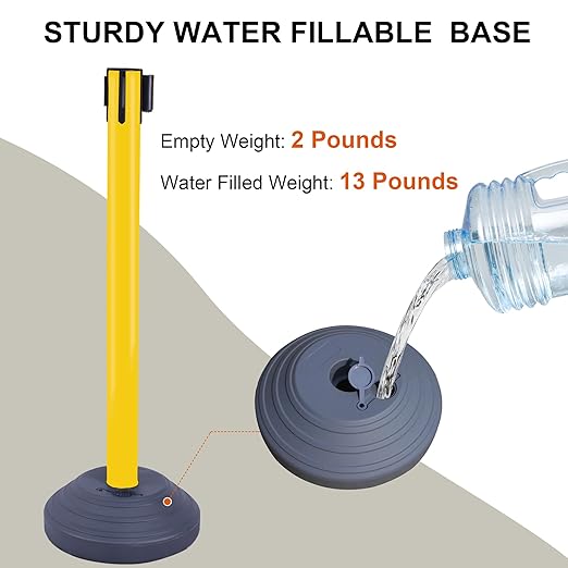 OangeStar 6 Packs Crowd Control Stanchions w/10ft Retractable Belt, Crowd Control Barriers Set w/Water Filled Base, Ideal for High Traffic Areas, Yellow