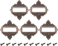 uxcell 5 Pcs Metal Label Holder, 2.2 x 2.4 Inch Small Vintage Card Frame Tag Floral Lace Label Holder with Screws for File Boxes Drawers Door Cabinet Book Shelves, Bronze Red