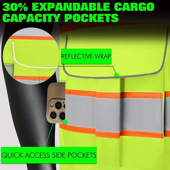 BeautyWill Custom Logo 10 Pockets Safety Vest Class2 ANSI Certified High Visibility Reflective Vest