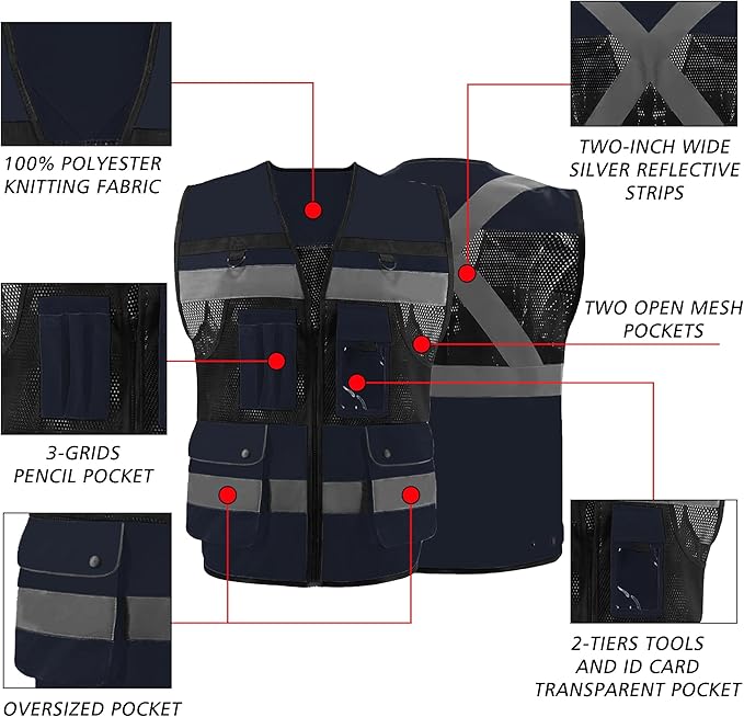 Safety Vest High Visibility Reflective Construction Vest for Men Women