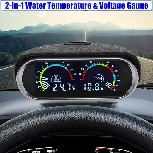 2-in-1 Water Temperature & Voltage Gauge Kit for Car, Boat, Truck, Motorcycle