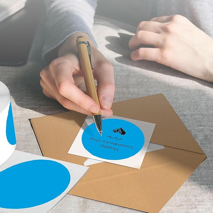 4 Inch Large Blue Circle Thermal Labels, Self-Adhesive Round Inventory Stickers, Multi-Purpose Round Roll Thermal Printing Stickers for Business and Domestic Use-300 Labels/Roll