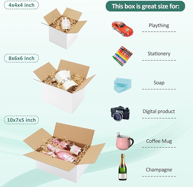 Eupako 30 Pack Small Shipping Boxes Assorted Sizes, White Corrugated Box Mailers, Cardboard Boxes for Packaging Small Business, Mailing, 4x4x4 & 8x6x6 & 10x7x5 10 PCS Each Small Boxes
