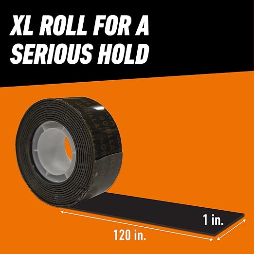 Gorilla Heavy Duty Double Sided Mounting Tape, Black Tape, 1" x 120" (Pack of 1) - Weatherproof for Indoor or Outdoor