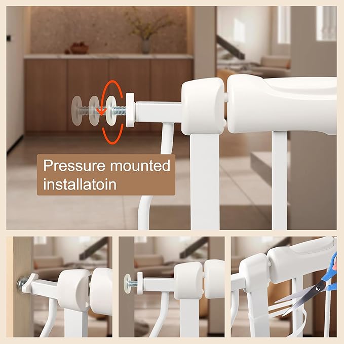 Extra Wide Baby Gate with Door Pressure Mounted 57.48-62.20 Inch,Child Baby Gates for Doorways No Drilling,Walk Through Dog Gate Indoor for The House Kitchen Stairs,White