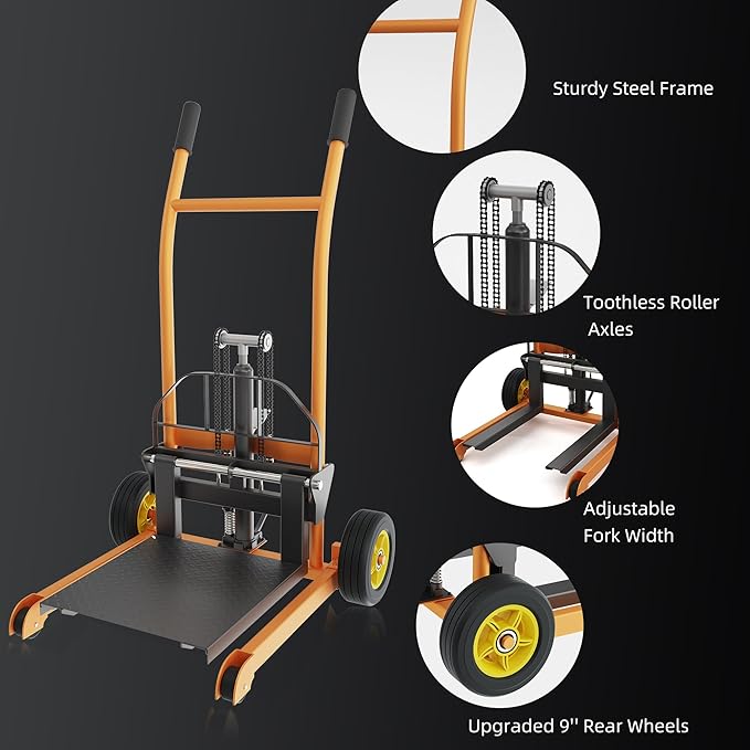 Hydraulic Material Lift Pallet Truck 441 lbs Manual Winch Stacker 36" Max Lift Height, Lift Table Cart
