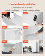 VEVOR Metal Storage Cabinet, 72.6 in Rolling Steel Garage Cabinet with 4 Adjustable Shelves, 2 Magnetic Doors & 2 Keys, 5 Tiers Lockable Tool Storage for Pantry, Warehouse, Basement, Office, White